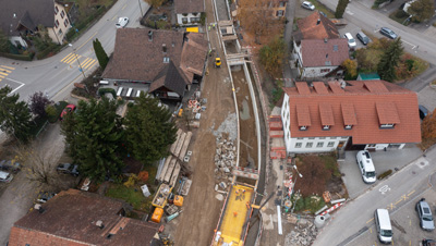 Hochwasserschutz Urdorf Schäflibach 2. Etappe - Flugaufnahme Hochwasserschutz Urdorf Schäflibach 2. Etappe - Flugaufnahme